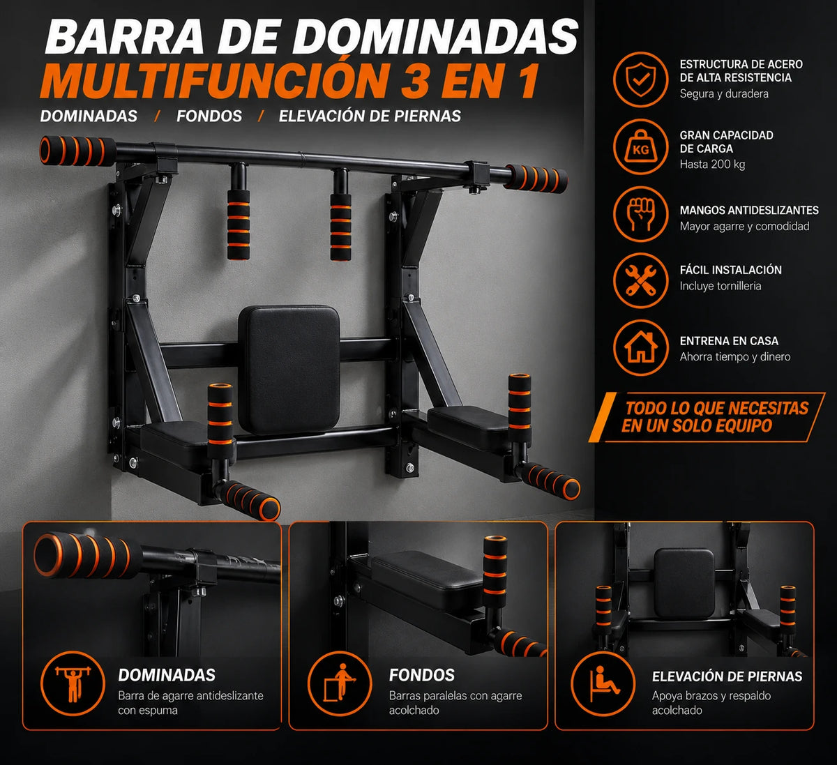NGC Powerbar - características, dominadas, fondos y elevación de piernas